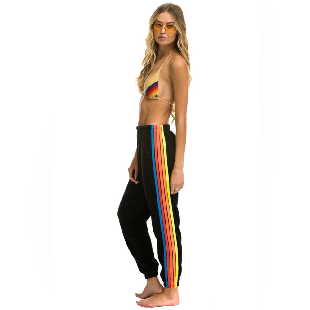 Aviator nation 5 stripe sweatpants black/neon rainbow stripes